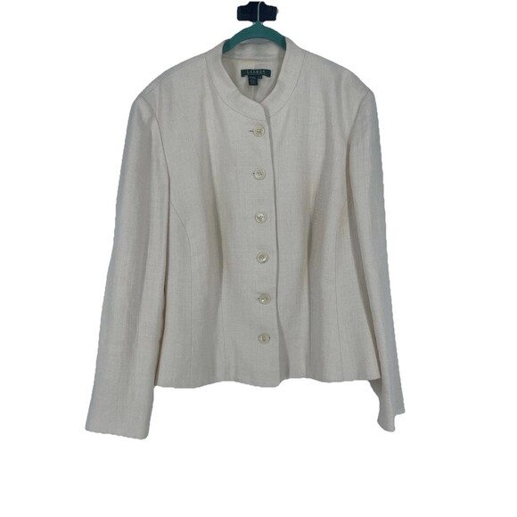 Lauren Ralph Lauren Blazer 100% Linen Mandarin Collar Herringbone Woven Jacket - Picture 1 of 15